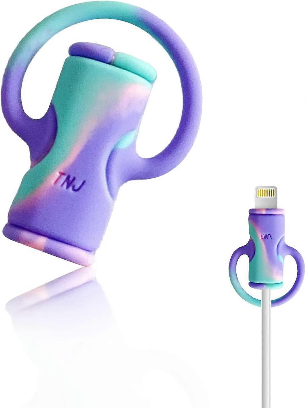 2-in-1 datakabelbescherming, schattige siliconen datakabelopwinder, universele mini-data (Smile Blue)