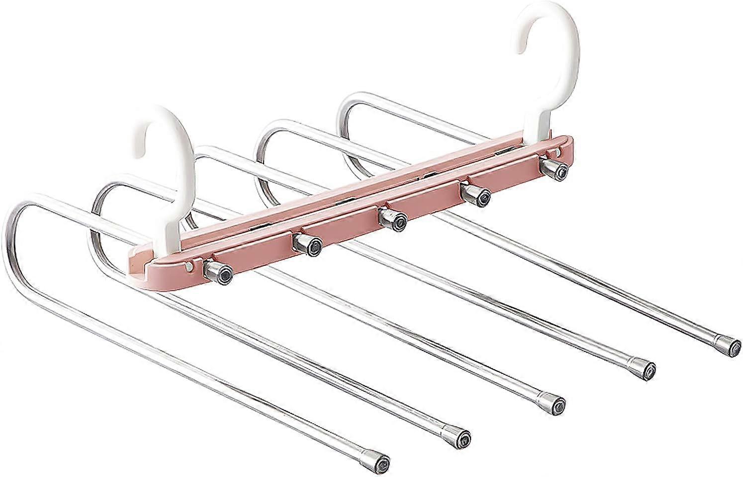 Space Saving Trouser Hangers, 5 In 1 Retractable Non Marking Trouser Rack, Multi-Layer Hanging