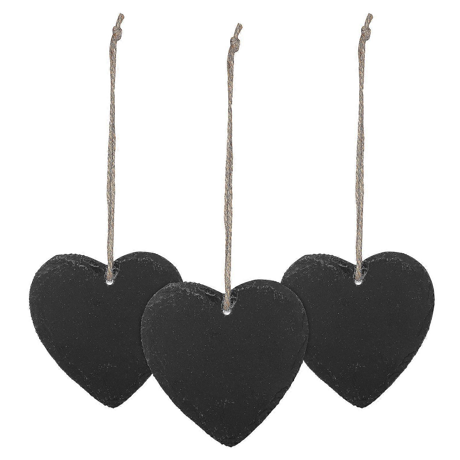 3Pcs Slate Labels Heart Shaped Memo Board Slate Tags Food Sign Garden Plant Marker with Jute Rope for Labeling