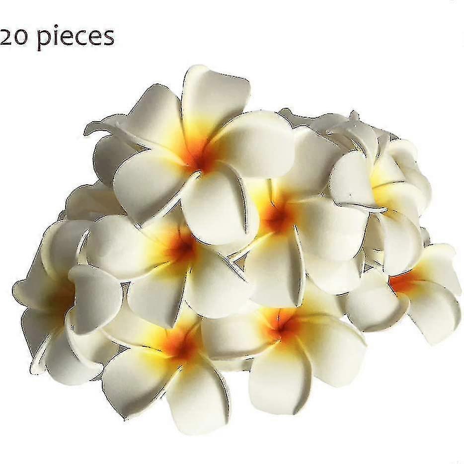 20 قطعة المياه العائمة Plumeria زهرة اصطناعية Frangipani لتزيين حمام السباحة وحوض الاستحمام (أبيض)