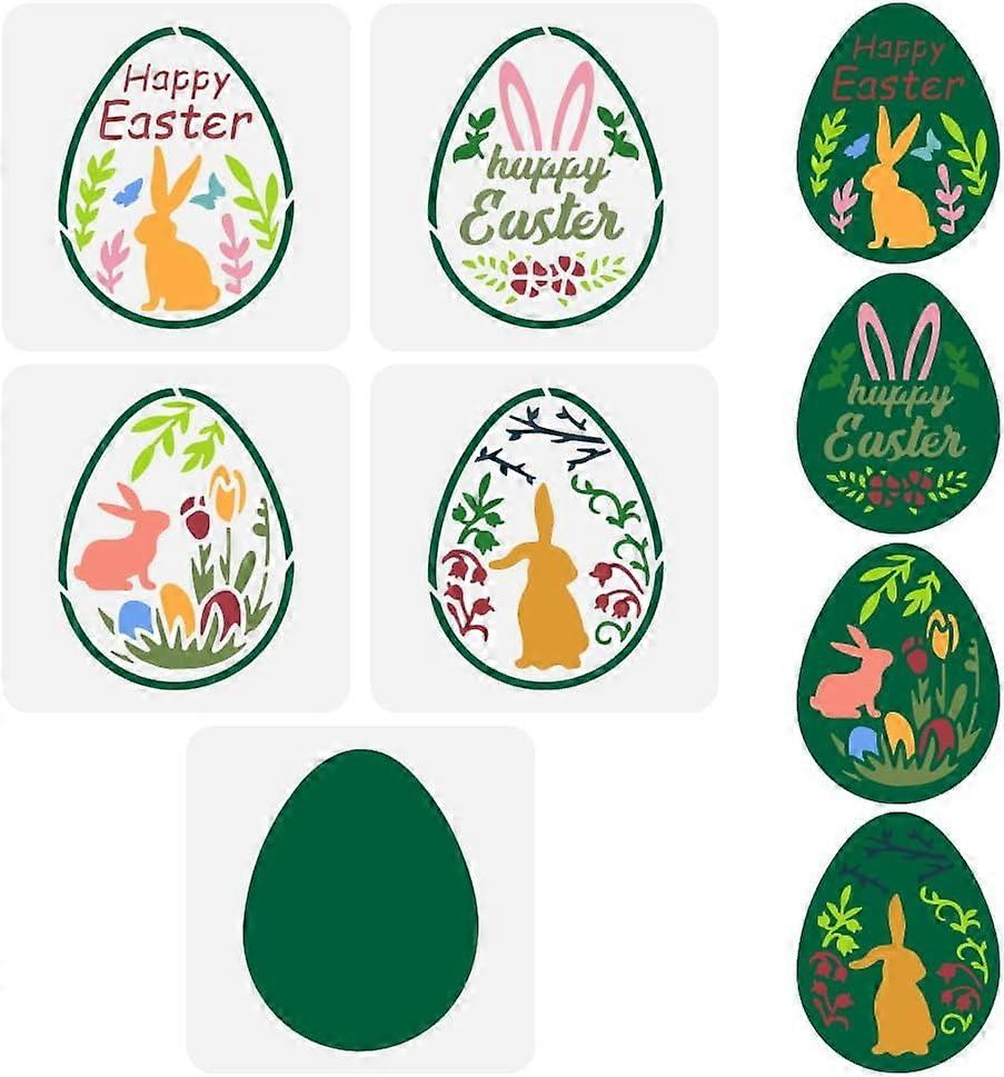 5Pcs Layered Easter Eggs Bunny Painting Stencil 5.9x5.9inch Reusable Cute Rabbit Easter Eggs Drawing Template