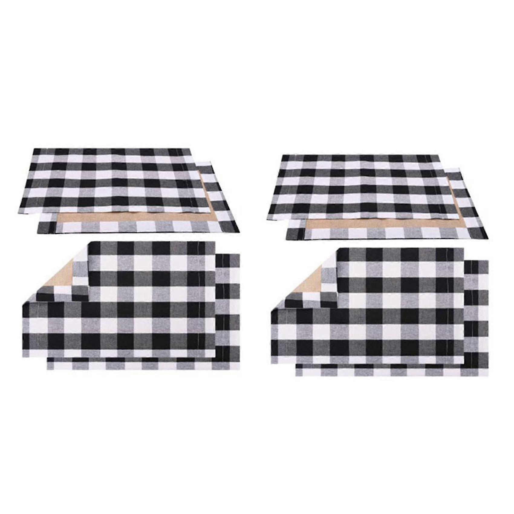 4 pcs black white plaid placemat table mat tableware plate placemat