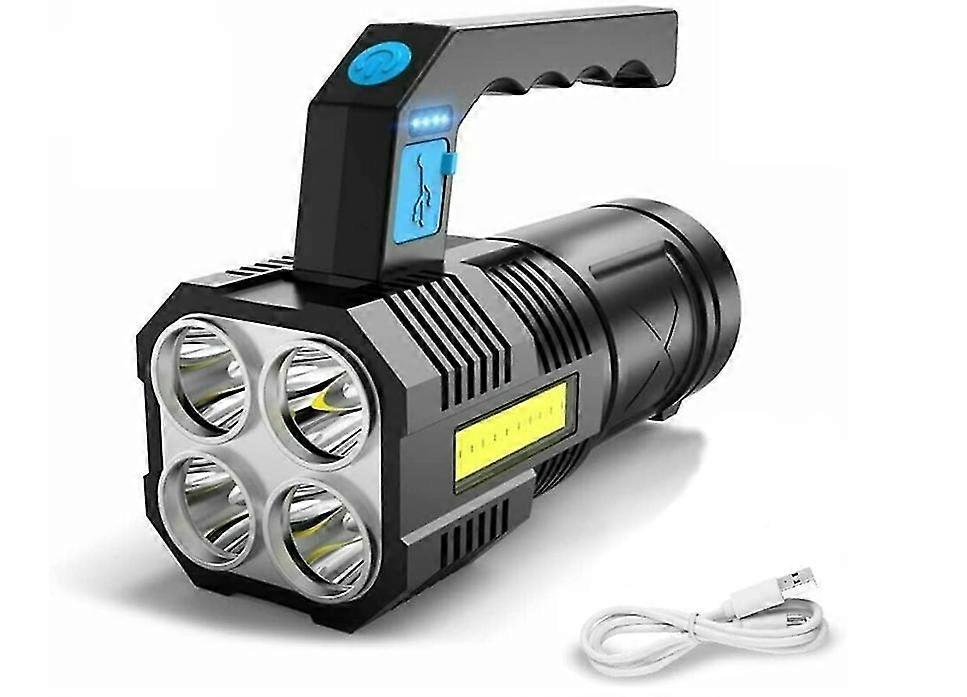 Led Flashlight Torch Rechargeable Cob Spotlight Lantern Work Light Handheld Searchlight Waterproof And 4 Modes(Black)