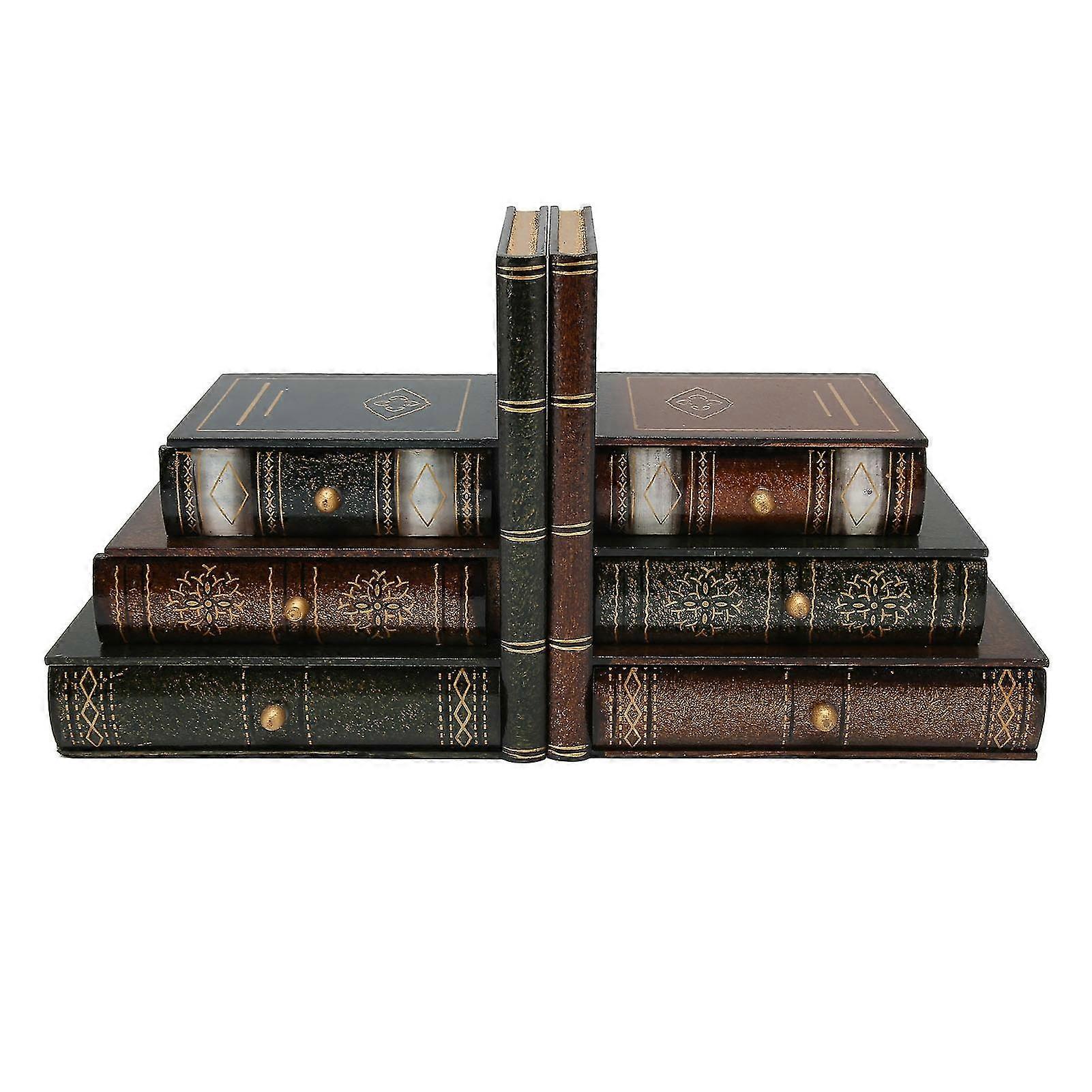 ブックエンドレトロスタイルの棚ブックエンドブックサポート引き出し付きスタンドホームデコレーション