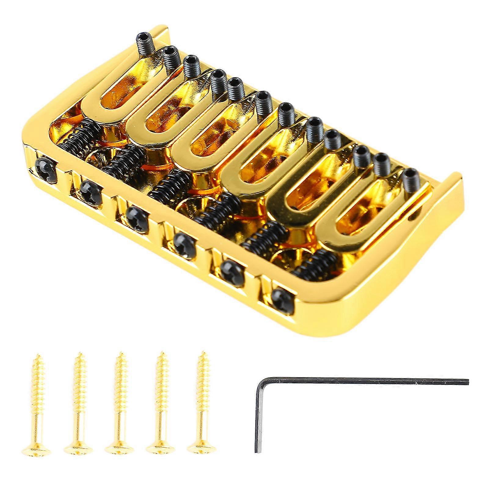 Metal Adjustable Electric Guitar Fixed Bridge Replacement - Gold with Black Screws