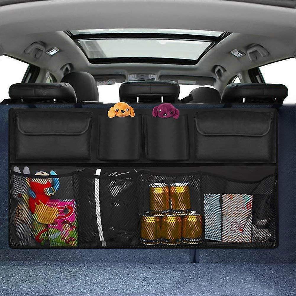 Car Boot Organiser Back Seat, 8 Pockets Keep Car Clean and Organized, Durable Foldable Cargo Net Storage for More Trunk Space, Secure Car Organizer w