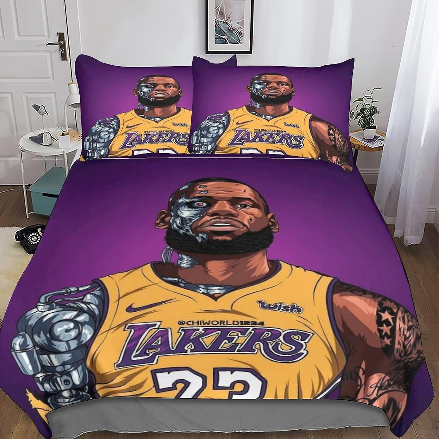 ليبرون جيمس غطاء لحاف مع وسادات، طقم فراش كرة سلة مع سحاب للإغلاق، غطاء لحاف ناعم قطع للأطفال المراهقين 135*200 سم