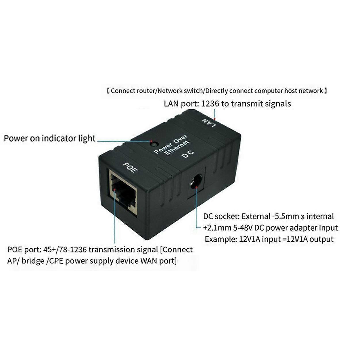 100 Mbps 5V 12V 24V 48V/1A BJW POE Injector Power Splitter for IP ...