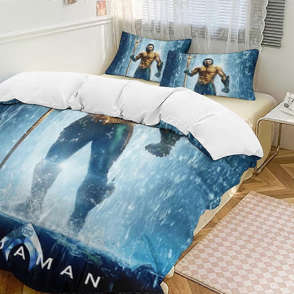 c537 Aquaman sängkläder täcken, 3-delat sängkläder set mjukt varmt sängset med 1 påslakan och 2 örngott för sovrum hela säsongen hno537