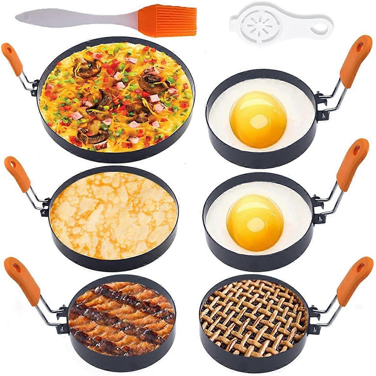 6 Pack Egg Rings for Frying Egg,Non-Stick Stainless Steel Egg Rings for Egg Muffin Shaper with Oil