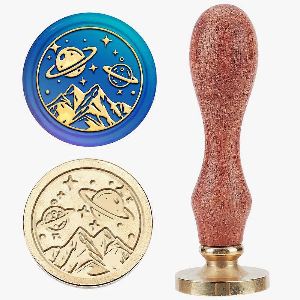 宇宙宇宙惑星ワックスシールスタンプ25mmマウンテンスターギャラクシーシーリングワックススタンプ真鍮取り外し可能なヘッドギフトラッピング封筒カード用ウッドハンドル
