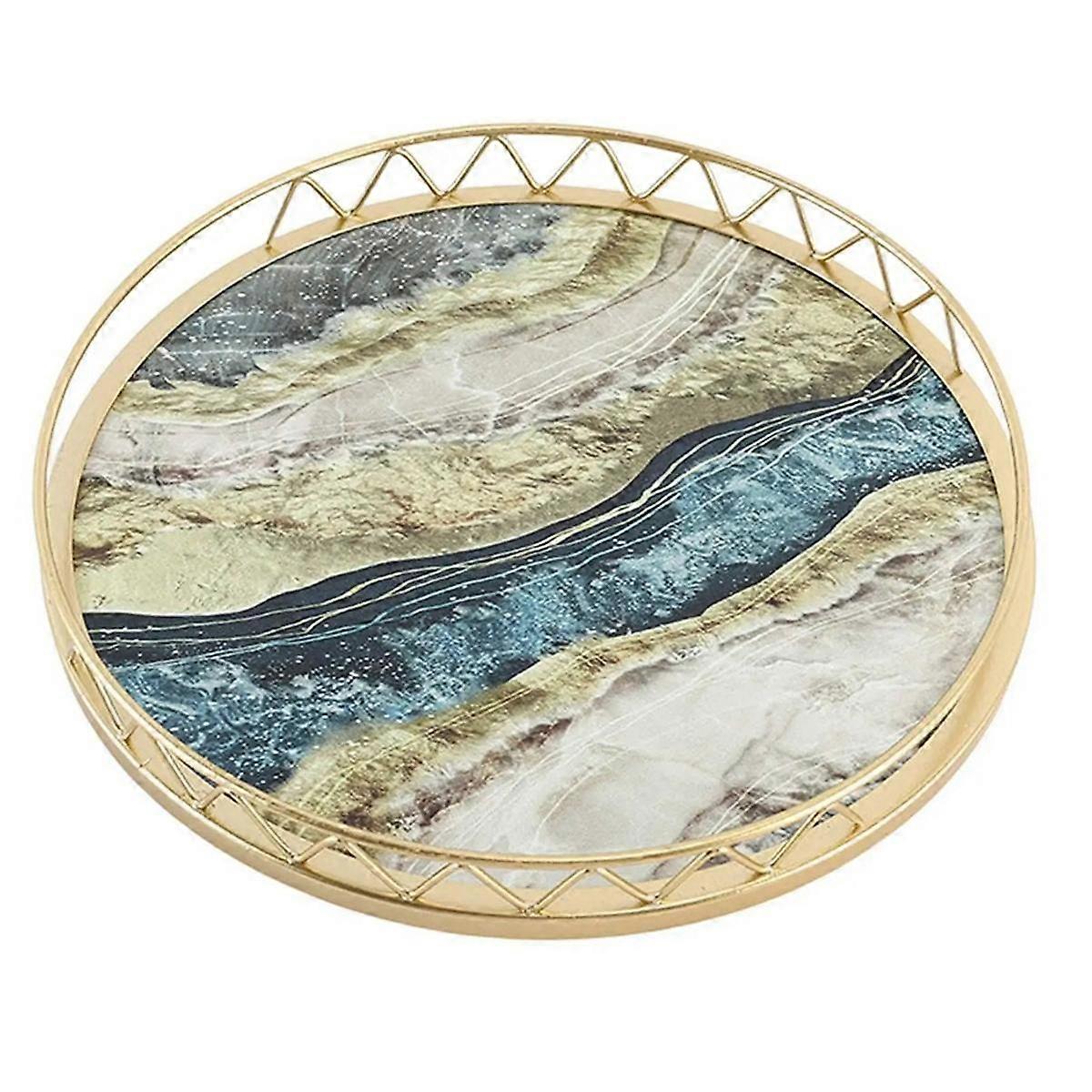 Round Household Simple Snack Dried Fruit Plate Small Dry Tea Table Tabletop Storage Light Luxury Marble Pattern Tray,A,S