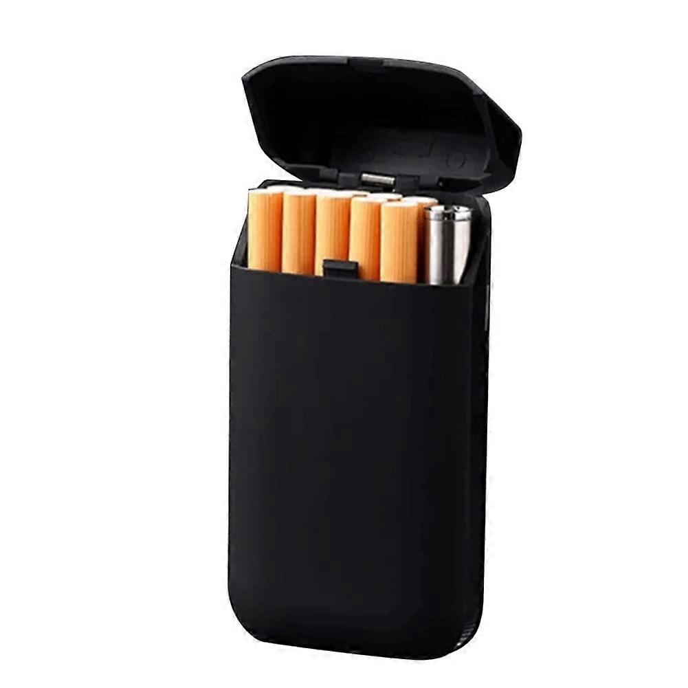 Cigarette Case, Black [with Cigarette Lighter]ABS Cigarette Box Portable Cigarette Case Cigarette Box Cigarette Case 10 Cigarette Pockets Box for Men 