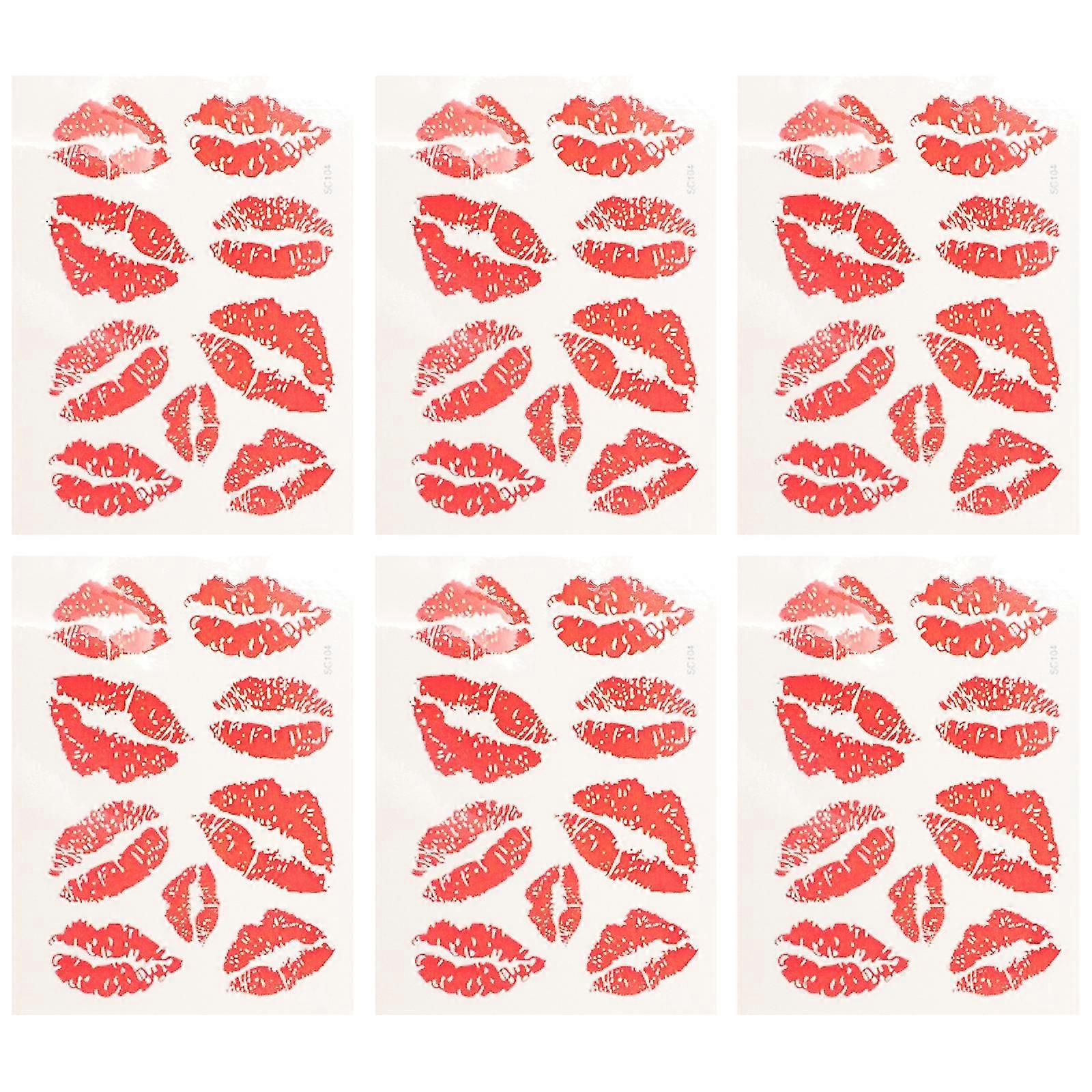 6 件人体贴纸化妆纹身嘴贴临时唇部纹身临时纹身贴花