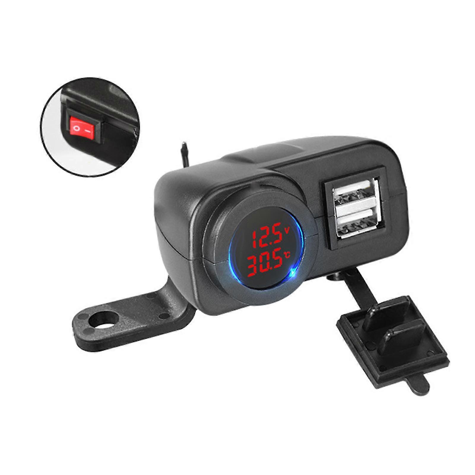 18W auto dubbele USB-lader QC3.0 met voltmeter en thermometer voor ATV, boot, marine en camper