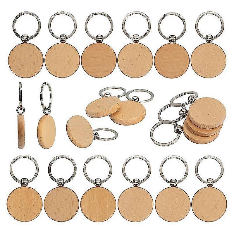50 Piece Wood Carved Blank Wood Blank Keychains (round)