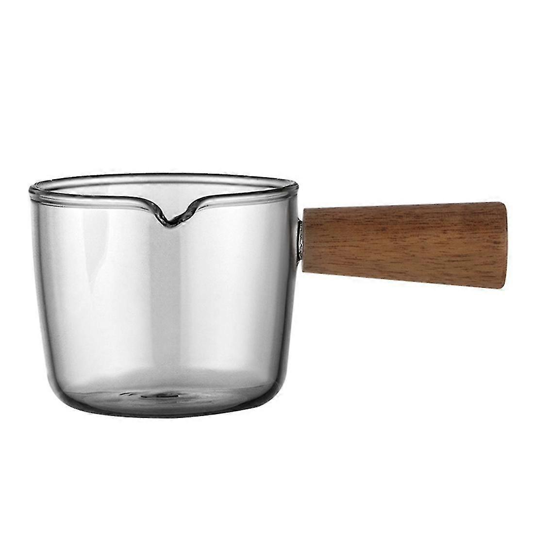 Borosilicate Glass Milk Mini Wooden Handle Small Milk Cup Espresso Coffee Extraction Cup 80ml