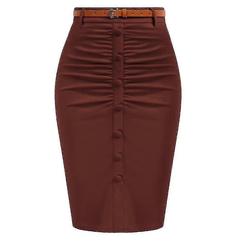 تنورة قلم رصاص خمر للنساء خمسينيات القرن العشرين تنورة Ruched Bodycon مع حزام عالية الخصر قلم رصاص التنانير لملابس العمل- ليان