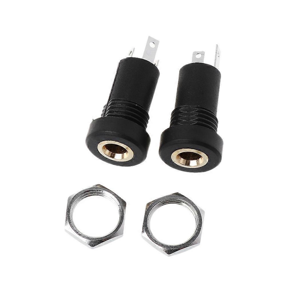 2X 3.5MM Jack Socket 3 Pole Black Stereo Solder Panel Mount Golden With Nuts