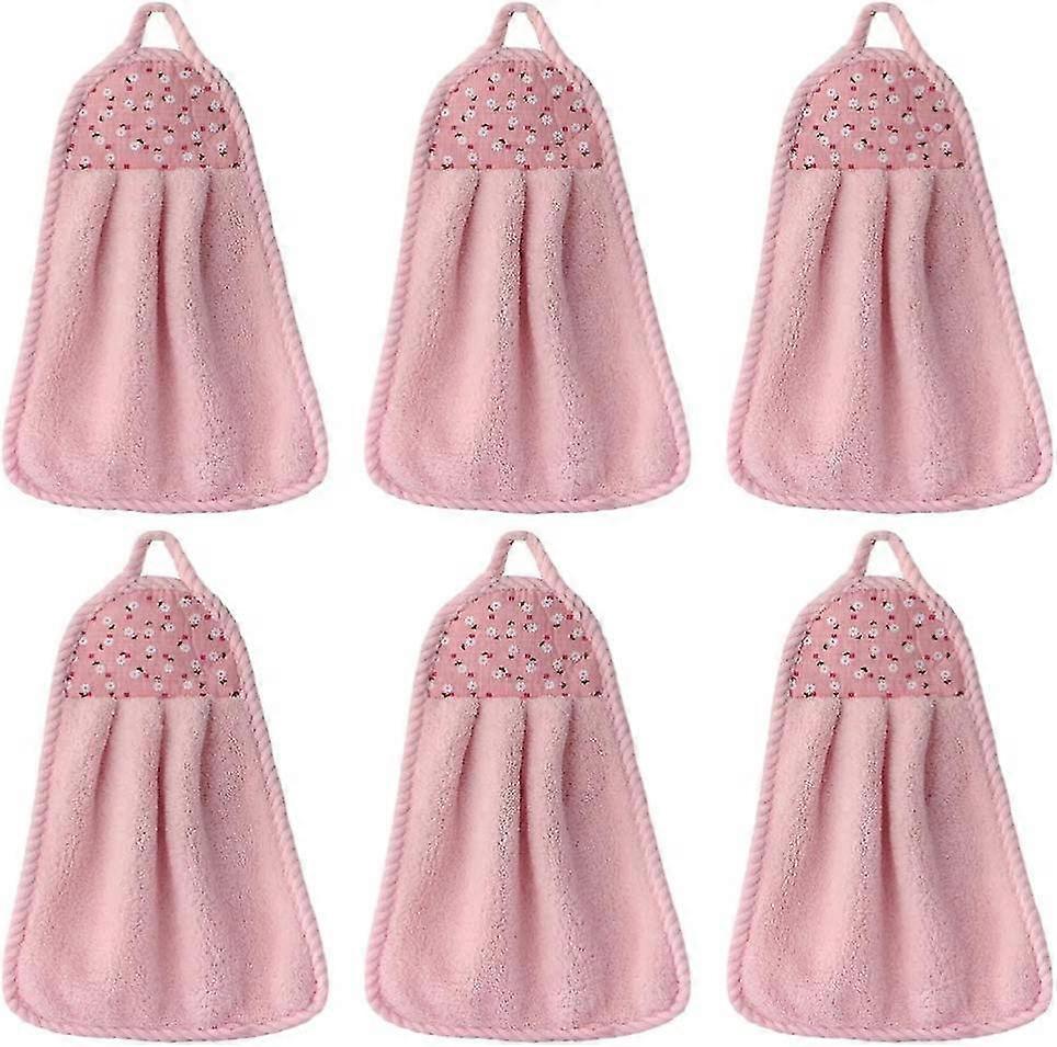 6 יחידות תלויות מגבות ידיים אלמוג פליז מגבת ספיגת מים למטבח ביתי אמבטיה ורוד