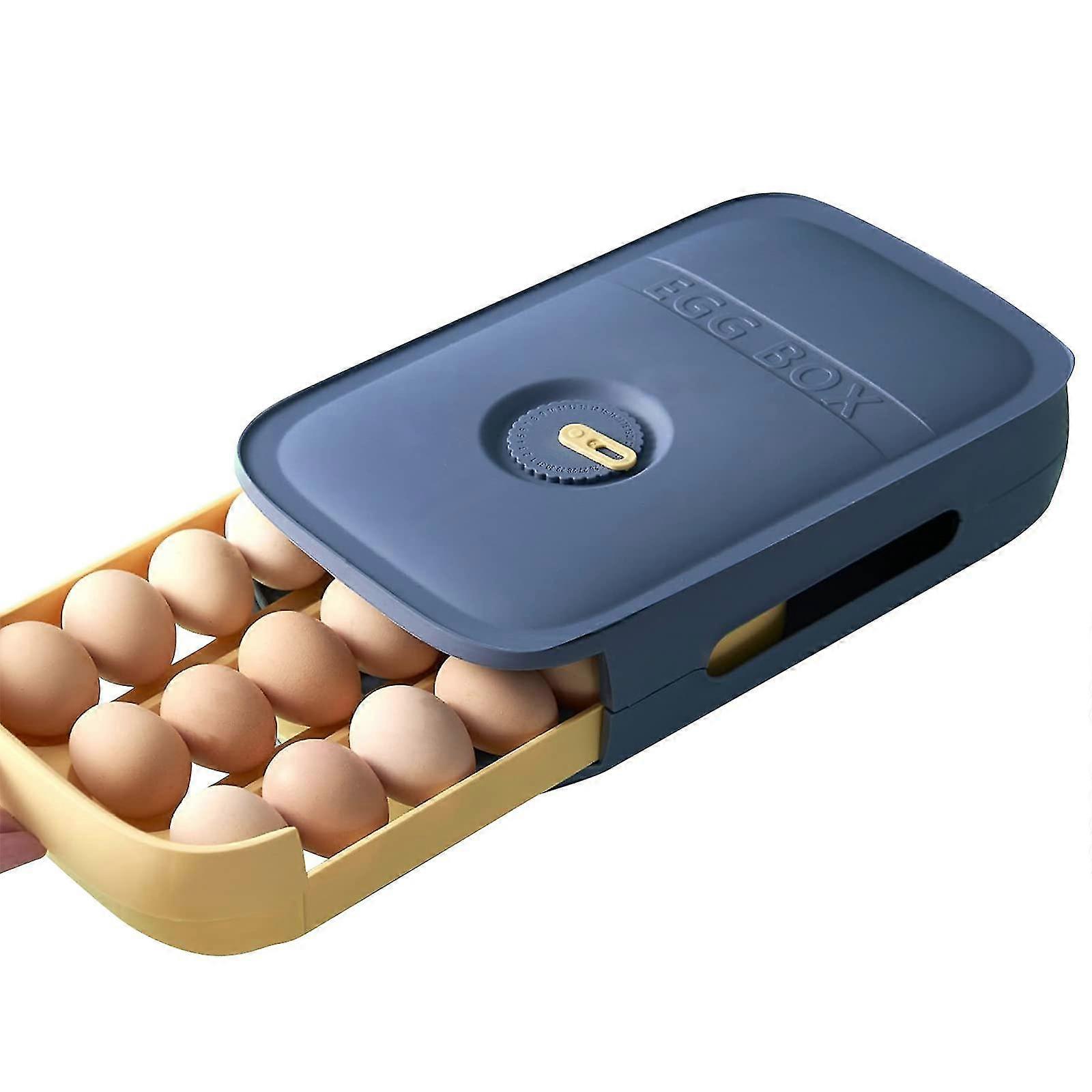 Egg Box, Drawer Egg Box Storage Fridge, Plastic Kitchen Egg Basket, Stackable Egg Dispenser Box, Egg Holder Refrigerator Blue