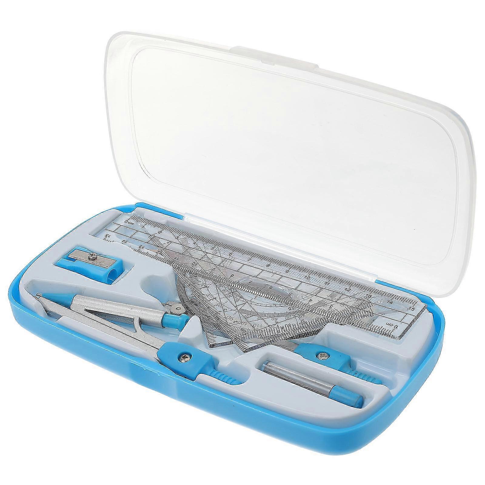 1 Set Compasses Protractors For Geometry With Shatterproof Box Rulers Pencil