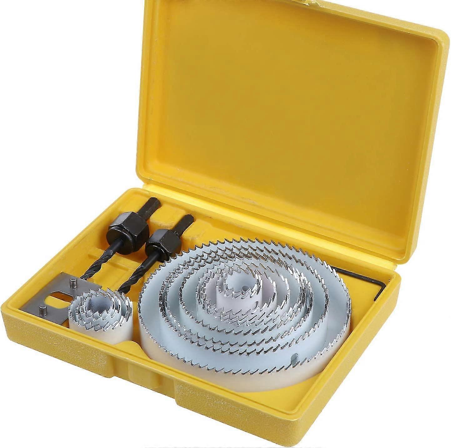 13 Pieces Hole Saw Hole Saw Set, Carbon Steel For Wood Plaster Plastic And Non-ferrous Metals