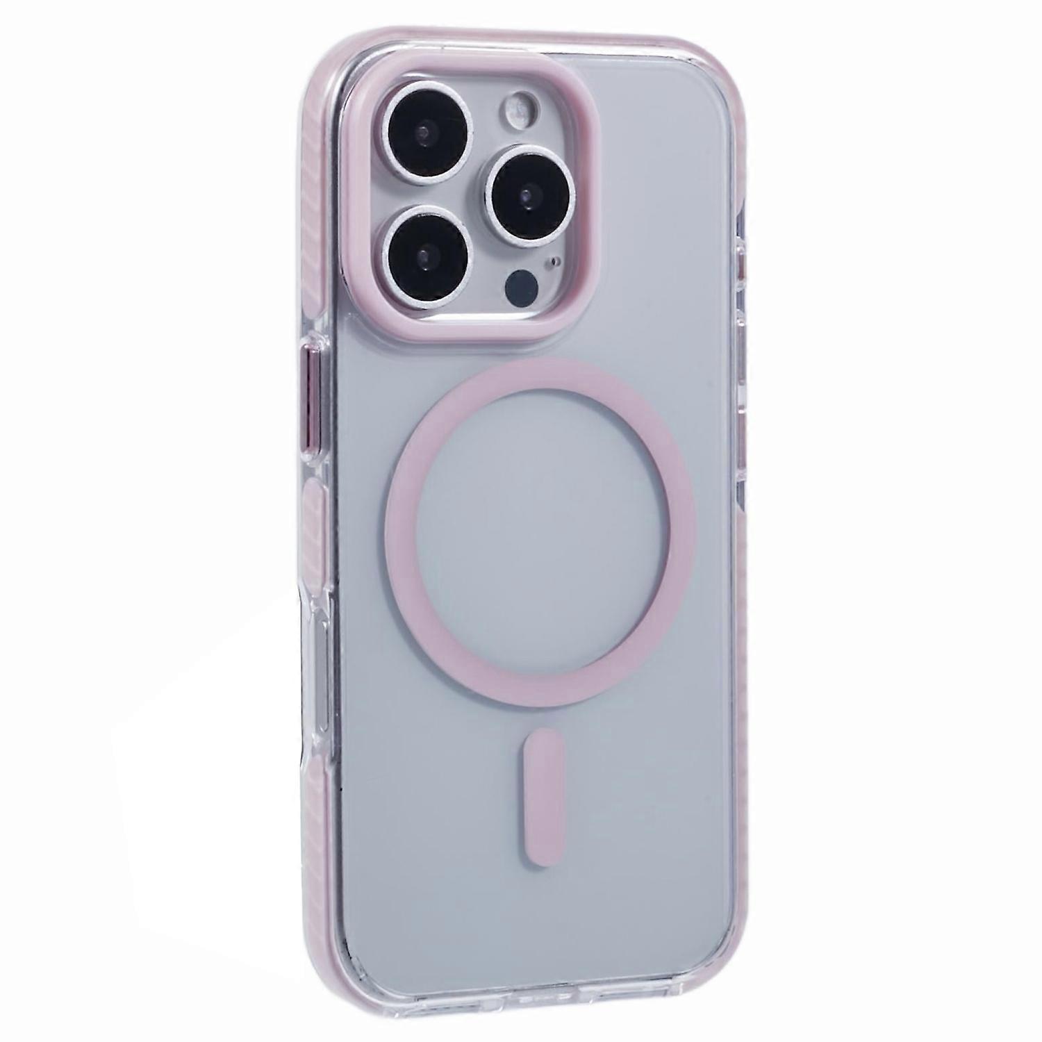 For iPhone 16 Pro Clear Case Compatible with MagSafe TPU PC Back Cover - Pink