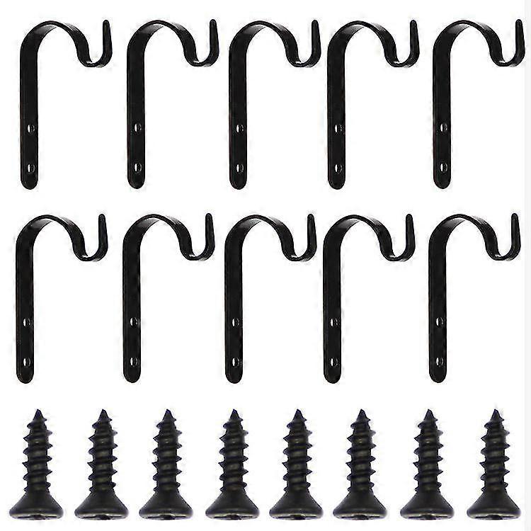16pcs Hanging Basket Iron Matal Bracket Hooks Wall Hanging Brackets Black Plant Lantern Wall Hooks Curve Bracket For Hanging Bird Feeders, Lante