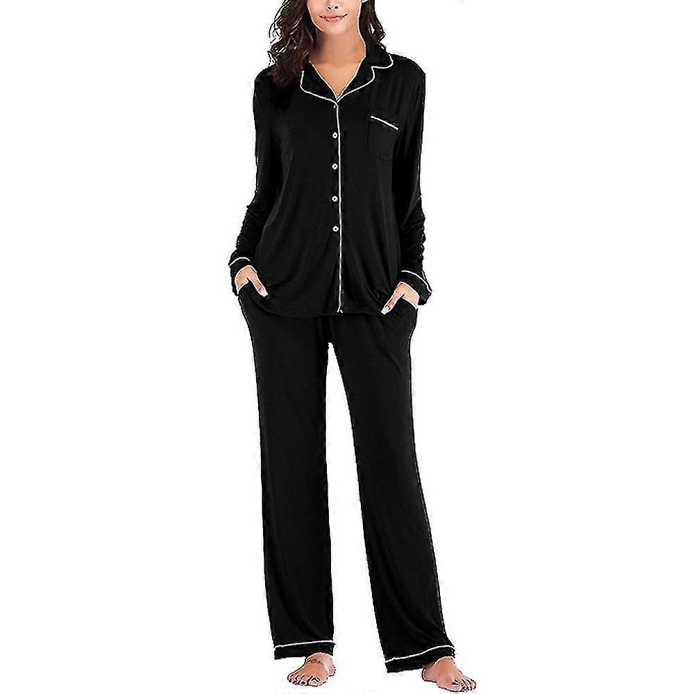 Frauen Pyjamas Set Notch Revers Weiche Nachtwäsche Langarm Button Down Nachtwäsche Mit langen Hosen