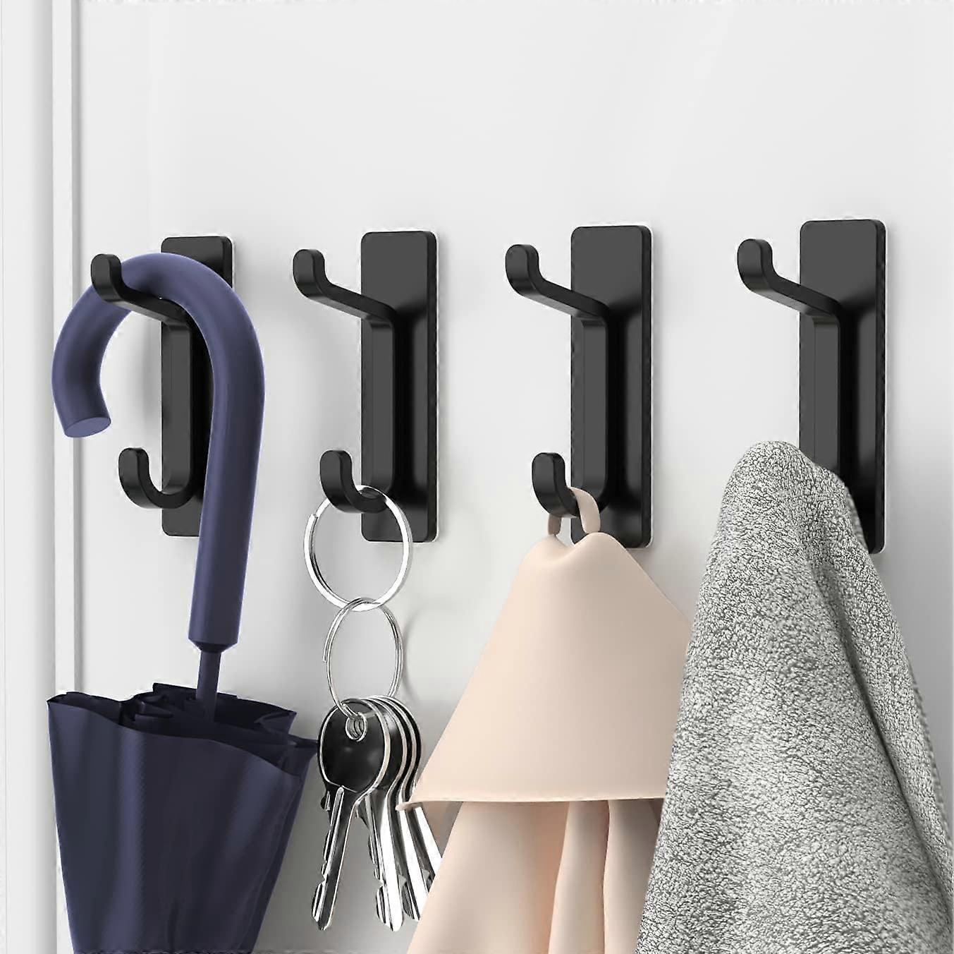 Black Self Adhesive Hooks, Sticky Hooks Extra Strong, Metal Stainless