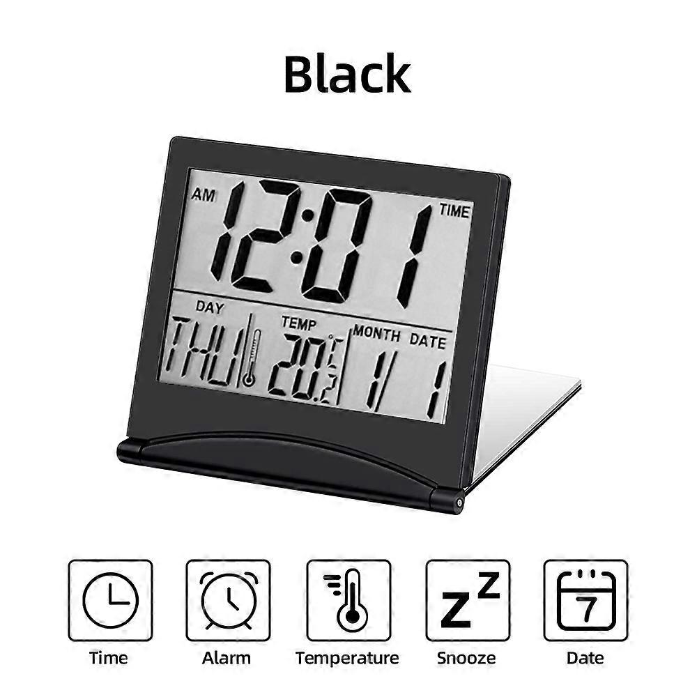 Temea Folding LCD Digital Travel Clock Thermometer Humidity Meter Alarm Clock Desk Table Weather Station Desk Temperature Sensor