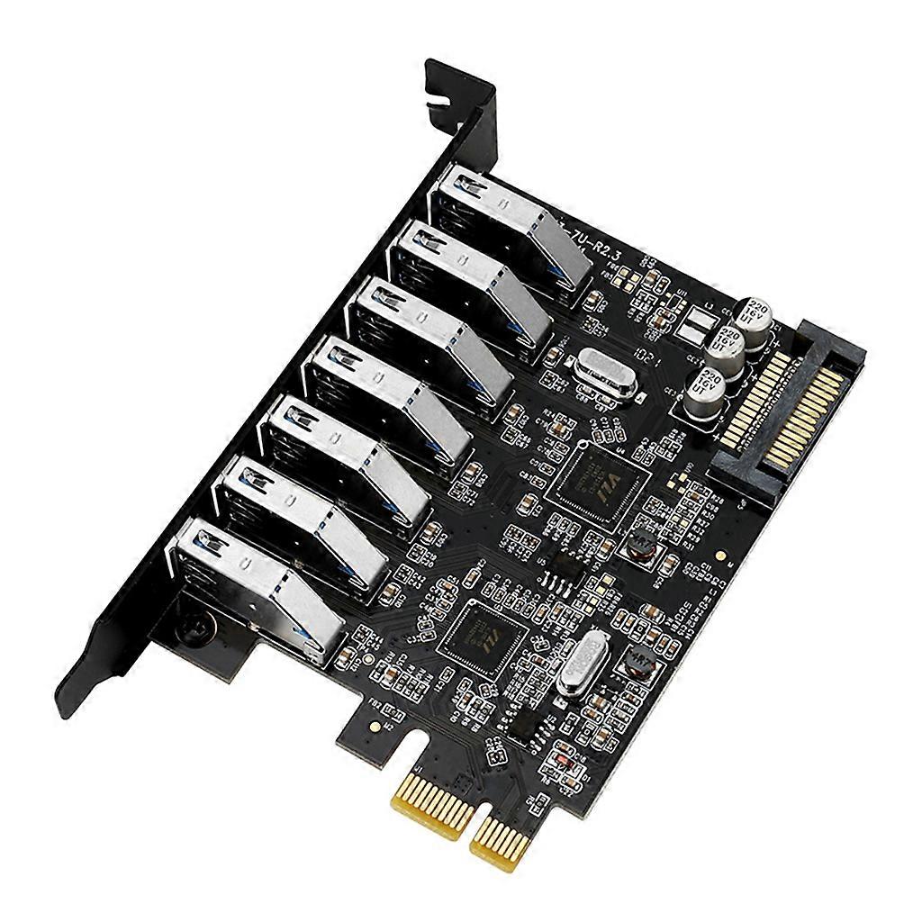 PCI-E to 7-Port USB 3.0 1 to 7 PCIE Expansion Card for w/15-Pin SATA Power Conne