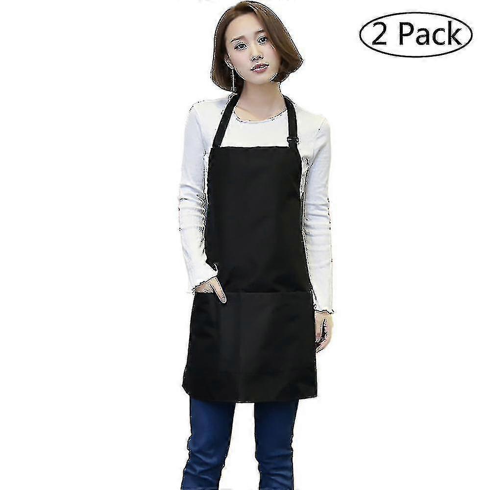 2pcs Waterproof Adjustable Bib Apron Antifouling With 2 Pockets Cooking