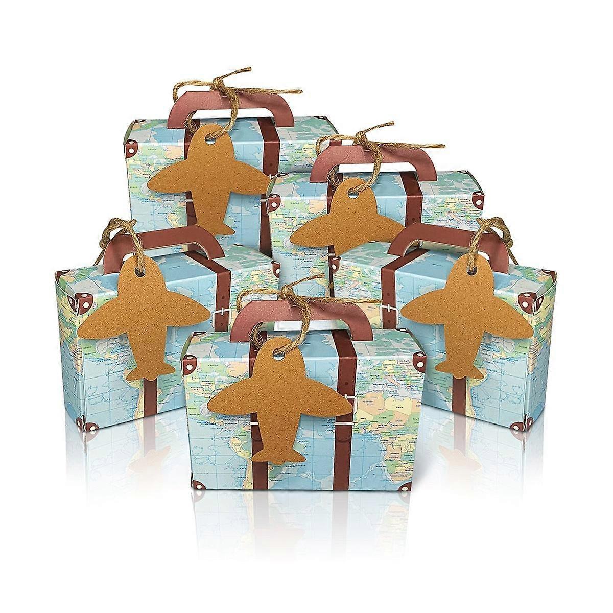 50PCS Suitcase Favor Boxes World Map Mini Suitcase Boxes Wedding Candy Boxes for Travel Theme Weddi