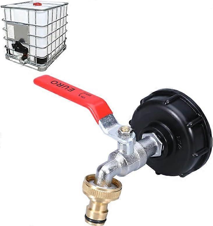 IBC Tank Faucet 1000L Rainwater Harvesting Faucet, IBC Water Tank Adapter 1/2" Dual Rainwater Harvesting Faucet, Brass Faucet Made of PP Coarse Thread