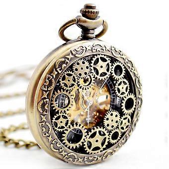 1 Retro Pocket Watch Skeleton Cover Mechanical Hand-Wind Analog-Digital Alloy Fancy Bronze Color