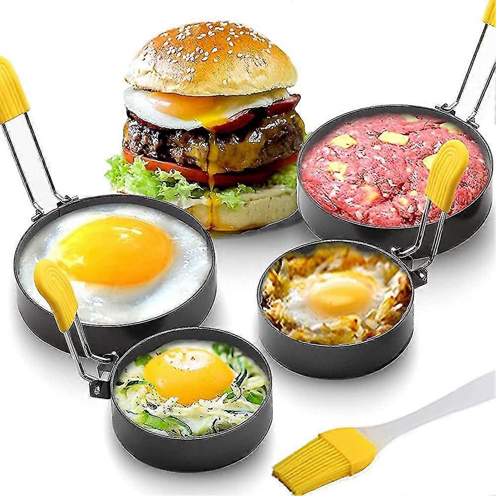 Egg Rings For Frying - 4" And 3" Kaisenon Stick Egg Rings With Anti-scalding Folding Gift