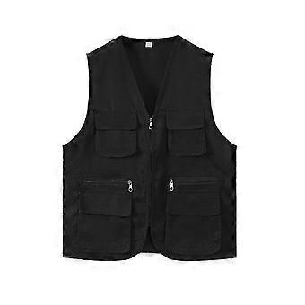 Solid Color Multiple Pockets Vest Coat V-neck Zipper Placket Thin Unisex Outdoor Photographer Volunteer Waistcoat Hiking Clothing style 75