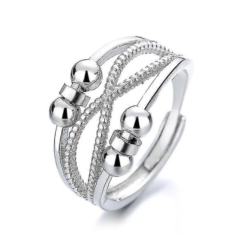 Anti Anxiety Ring With Beads Fidget Spinner Ring Double Hollow Line Rotate Ring