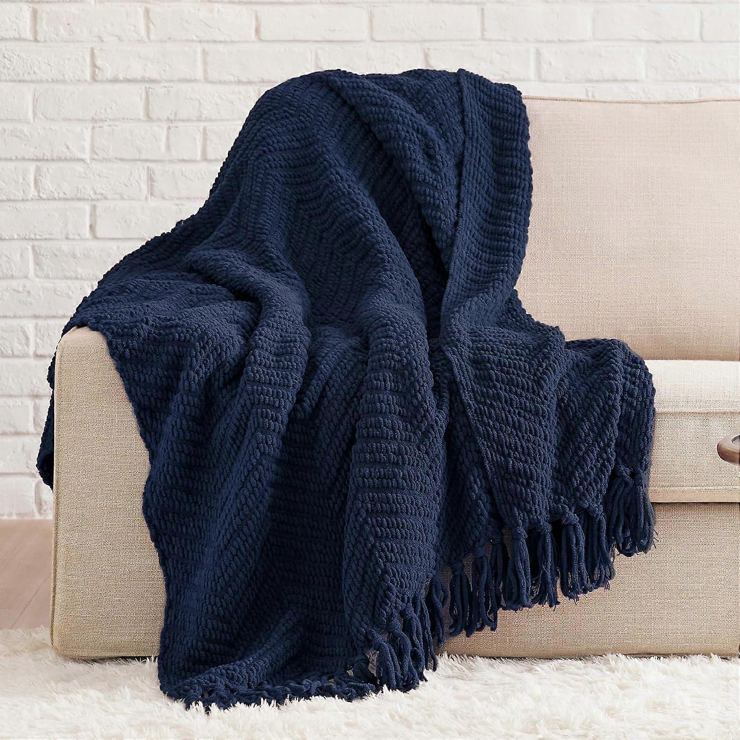 Cream White Throw Blanket for Couch, Knit Woven Chenille Blanket Versatile for Twin Bed, 60 x 80 Inch, Super Soft Warm Decorative Ivory Blanket with T