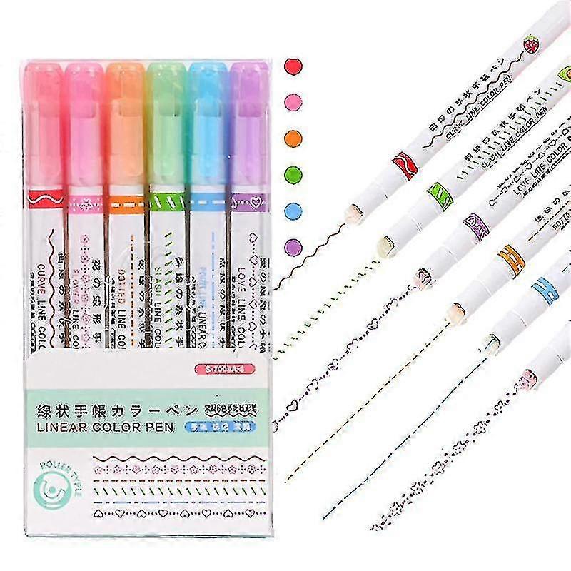 6 Piece Curve Highlighter Set With 6 Different Curve Shape Tip Pens