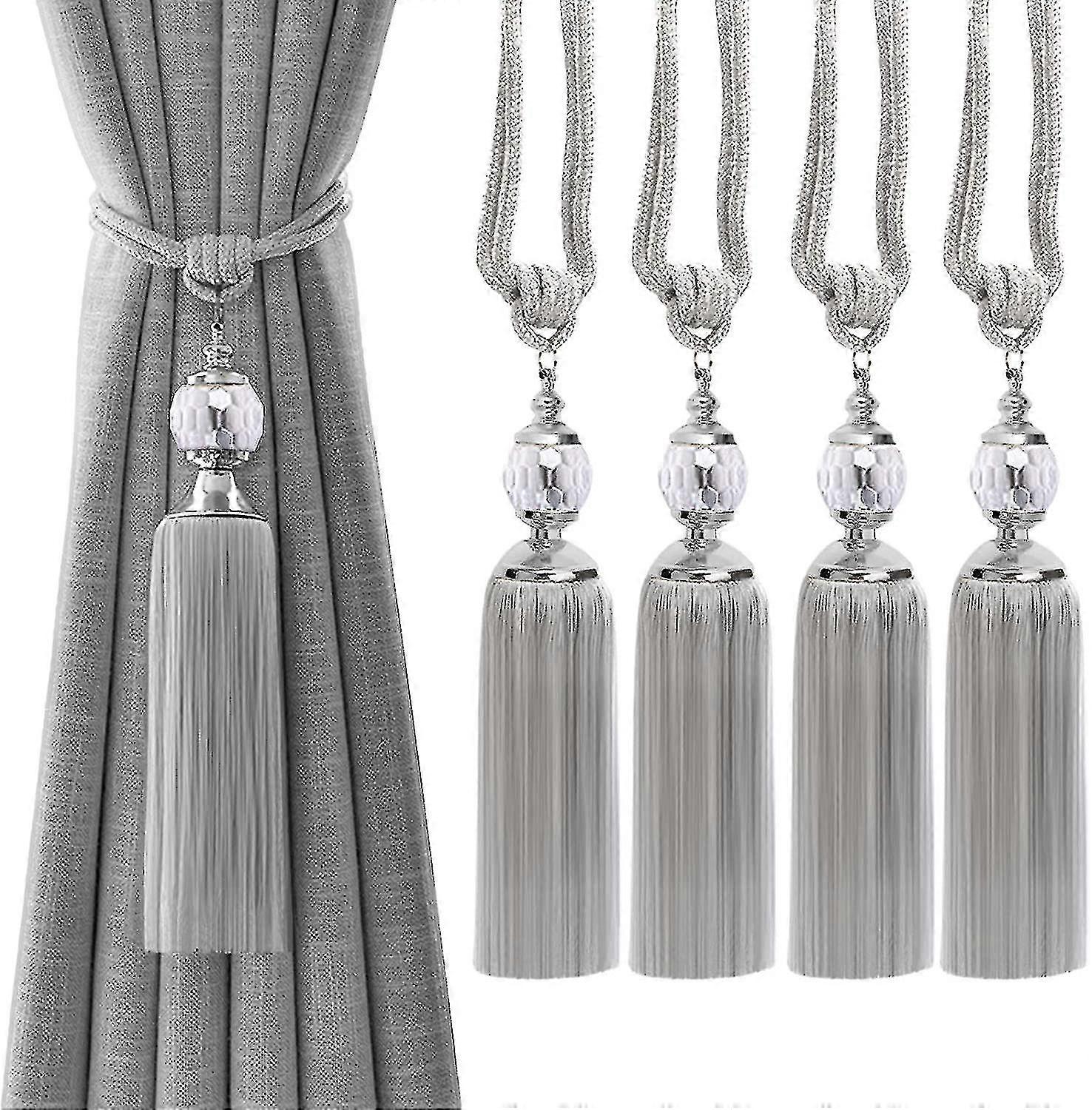 Tassel Curtain Tiebacks, 4 Pack Curtain Holdbacks, Window Drapery Deco
