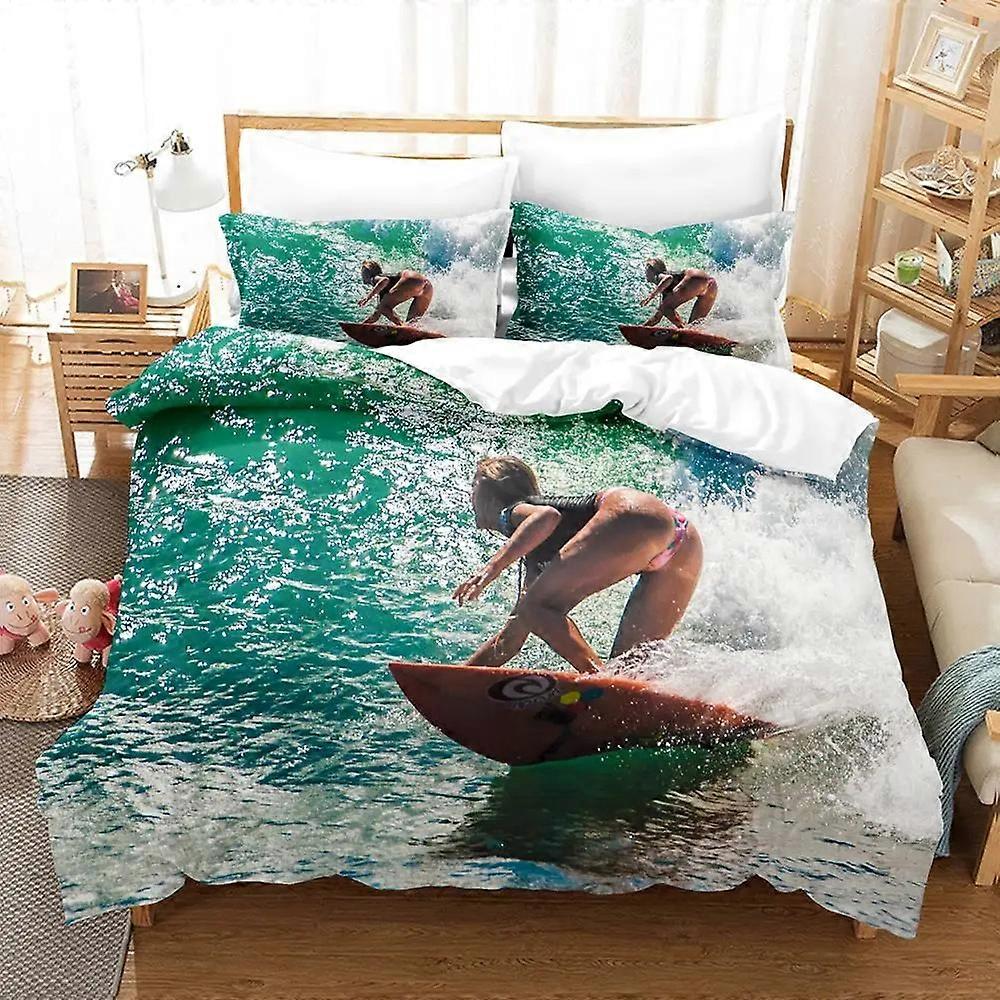 a2857 Lençóis surf On The Sea Conjuntos de Cama Conjunto de capa de edredão com fronha Roupa de cama Roupa de camaConjunto de cama de 3 peças (1 capa de edredão + 2 travesseiros Sham