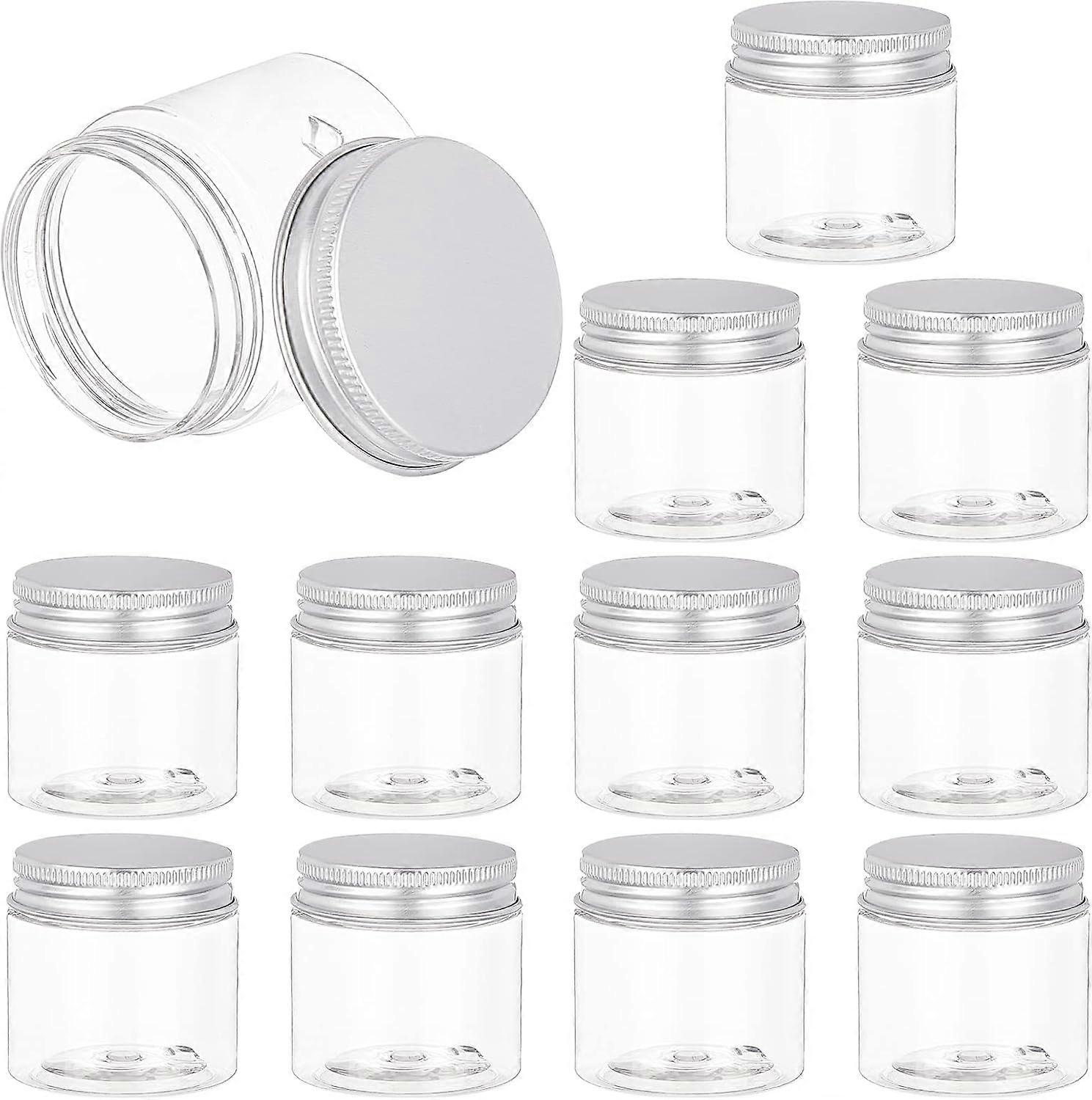 12 Pack 2 Oz(60ml) Plastic Round Jars Clear Jars Containers with Aluminum Screw Lids for beauty products household items or small crafts