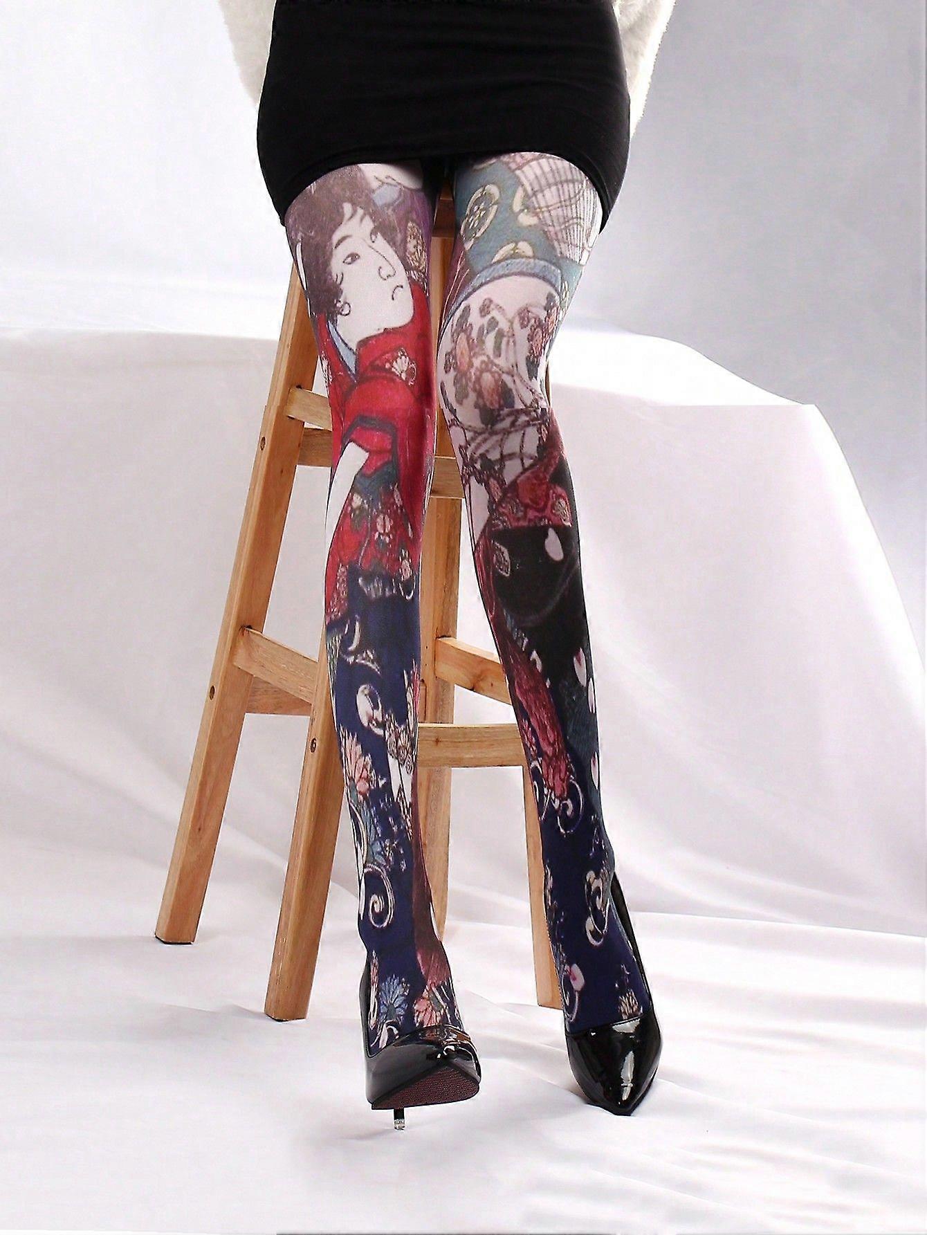 1 Pair Women Portrait Printed Pantyhose With Butt Coverage