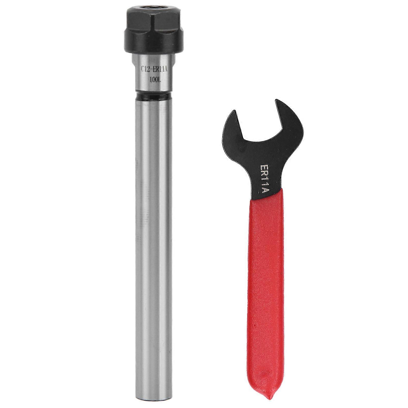 Collet Chuck Holder Straight Long CNC Milling Extension Rod 1‑7mm Clamping Range with WrenchC12‑ER11A‑100L 100mm