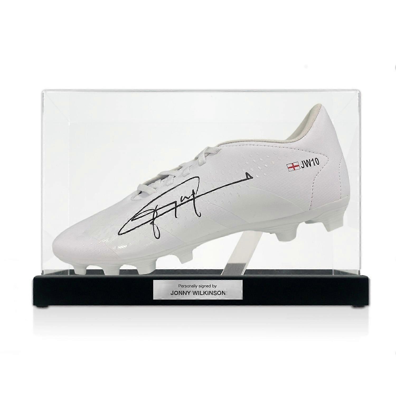 Jonny Wilkinson Signed White Rugby Boot: JW10. Display Case With Plaque