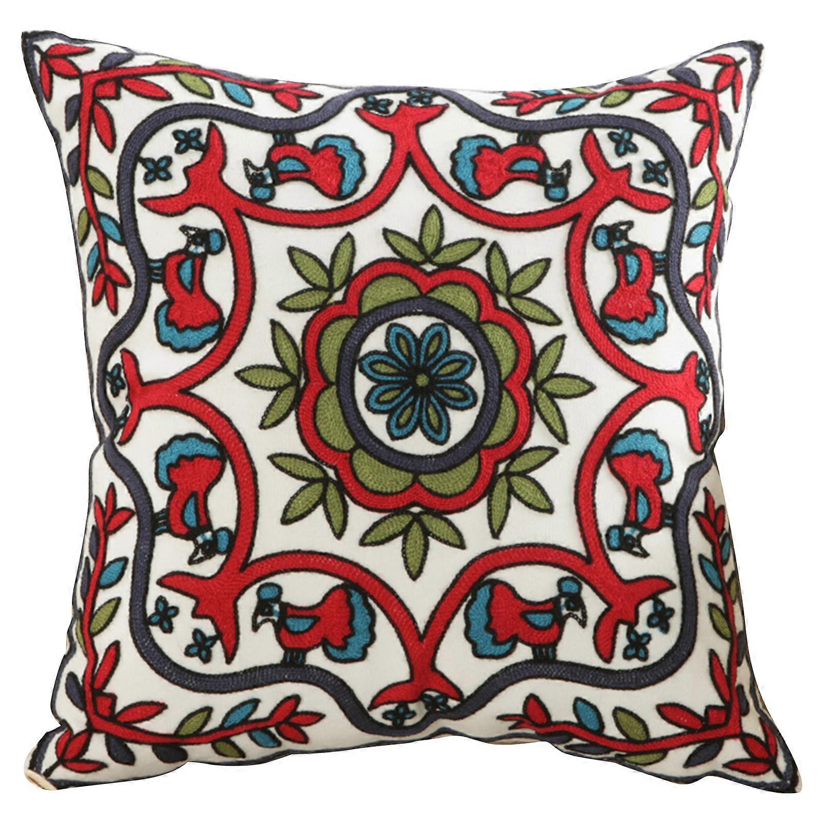 Embroidery Throw Pillow Covers Leaf Floral Pattern Cushion Cases 18x18inch Farmhouse Square Pillow Cases for Couch Sofa  E