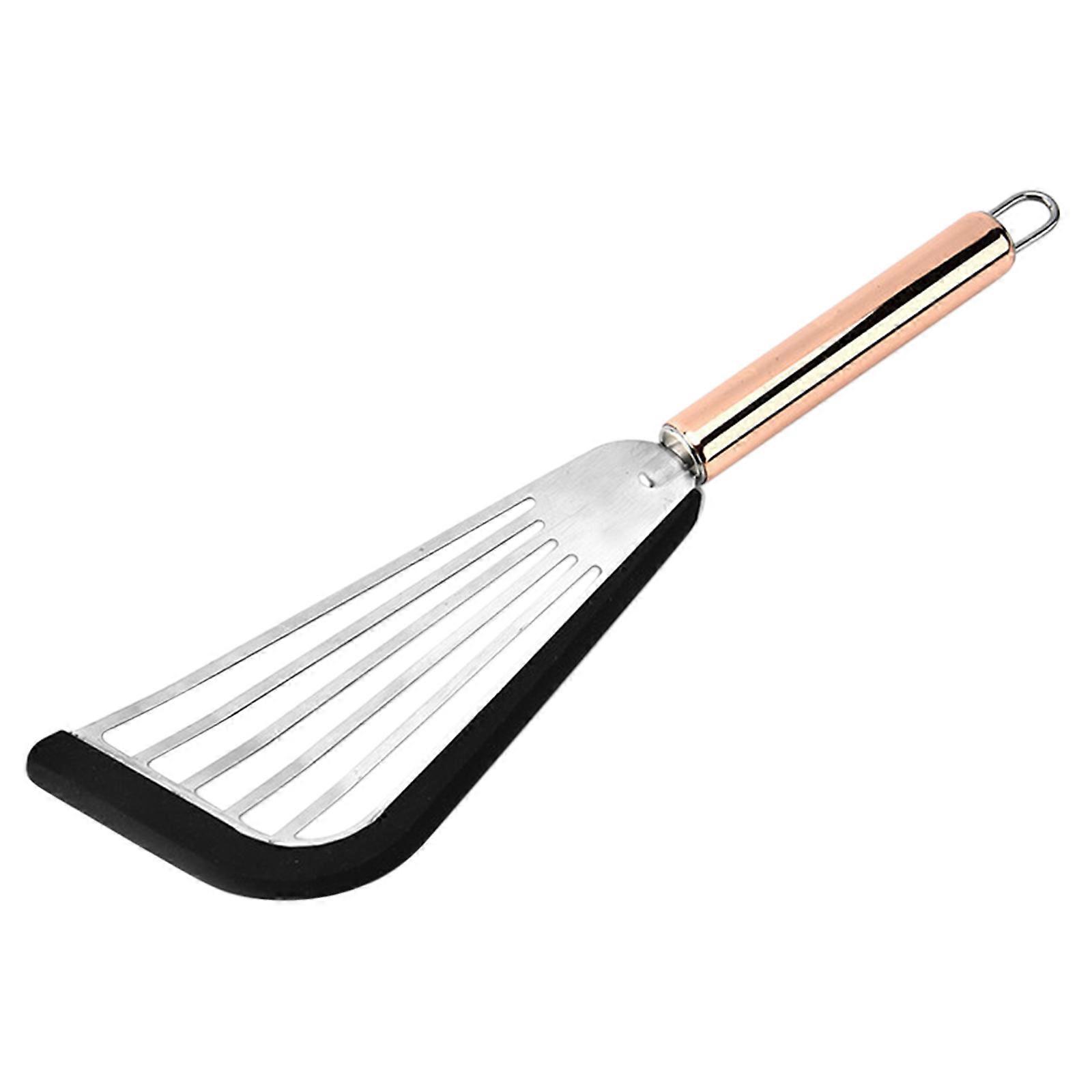 Reusable Steak Slotted Turner Lightweight Fish Spatula Wood Handle Frying Spatula with Silicone Edge for Dining Room Black